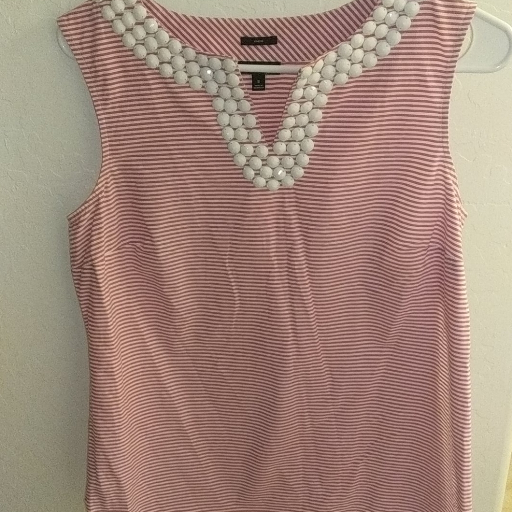 Talbots Pink and White striped sleeveless blouse